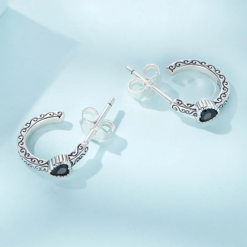 (image pour) Boucles d'oreilles à clous en zircone noire vintage de style Pandora - SCE1520 - Afficher 4