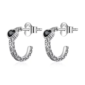 (image pour) Boucles d'oreilles à clous en zircone noire vintage de style Pandora - SCE1520