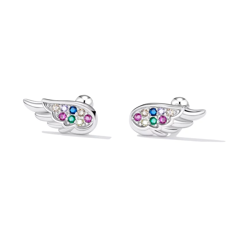 (image pour) Boucles d'oreilles clous en zirconium coloré de style Pandora avec des ailes - S - Afficher 2