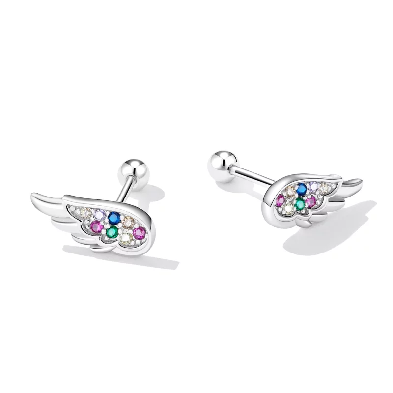 (image pour) Boucles d'oreilles clous en zirconium coloré de style Pandora avec des ailes - S - Afficher 3
