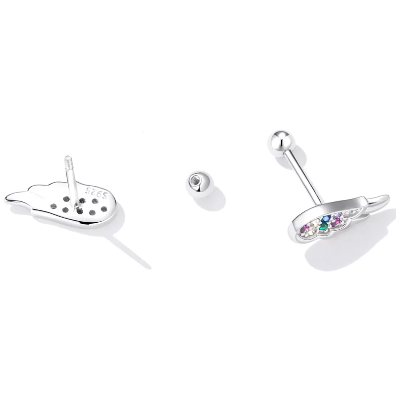 (image pour) Boucles d'oreilles clous en zirconium coloré de style Pandora avec des ailes - S - Afficher 4