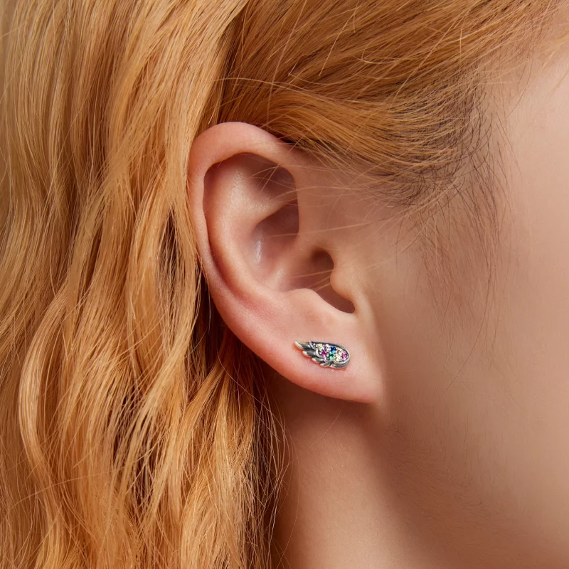 (image pour) Boucles d'oreilles clous en zirconium coloré de style Pandora avec des ailes - S - Afficher 5