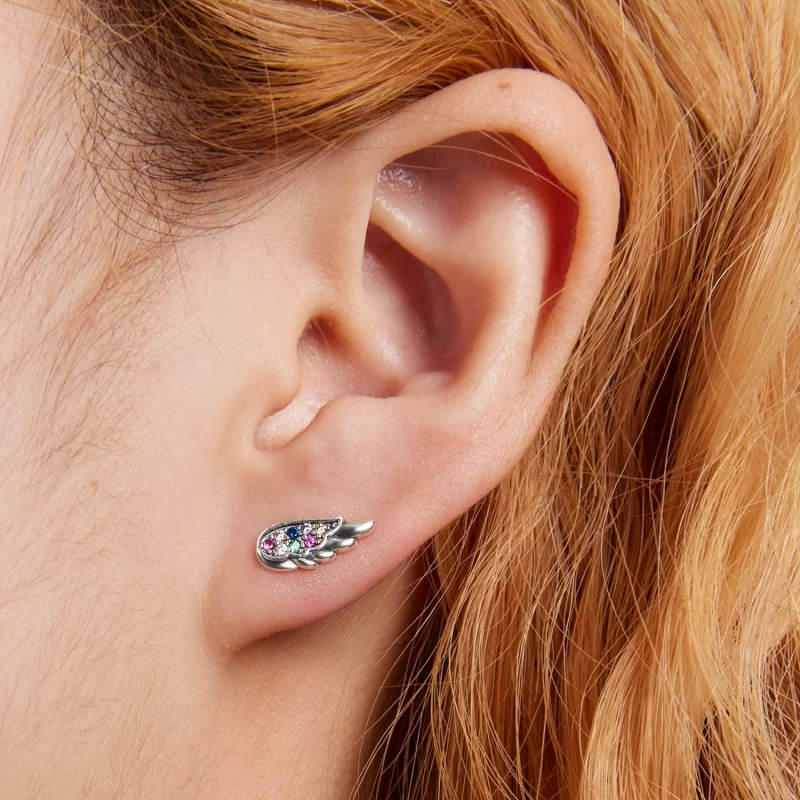 (image pour) Boucles d'oreilles clous en zirconium coloré de style Pandora avec des ailes - S - Afficher 7