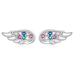 (image pour) Boucles d'oreilles clous en zirconium coloré de style Pandora avec des ailes - SCE1397
