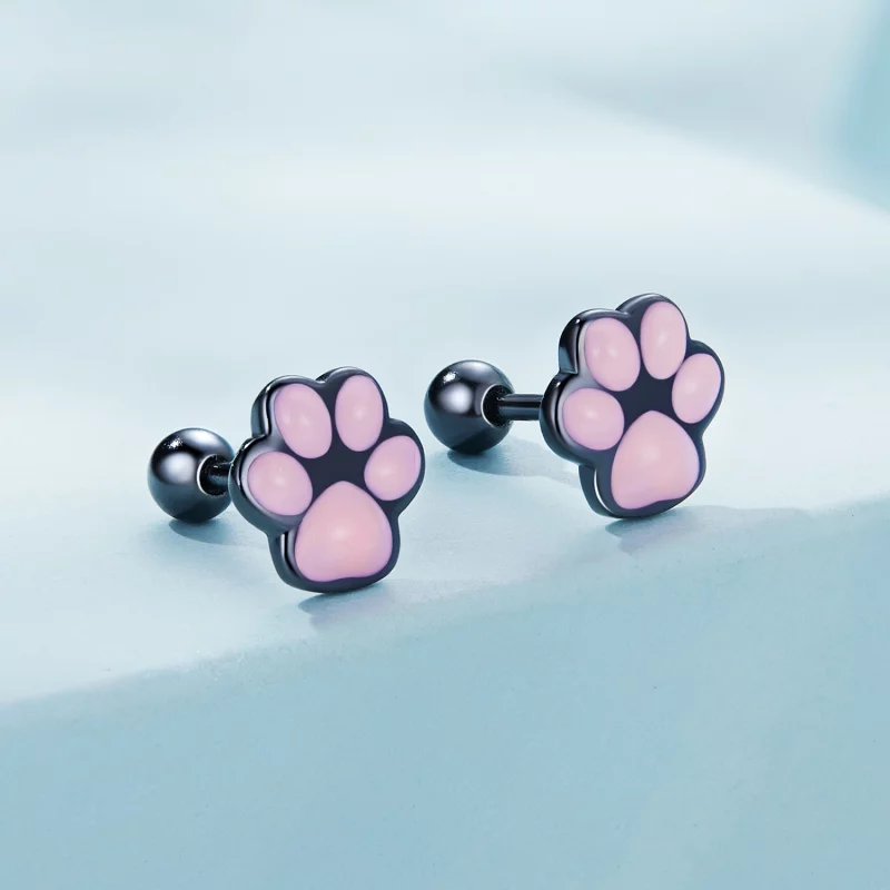 (image pour) Boucles d'oreilles à clous mignonnes de style Pandora avec patte de chat - SCE15 - Afficher 2