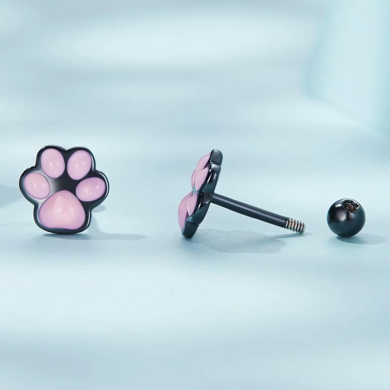 (image pour) Boucles d'oreilles à clous mignonnes de style Pandora avec patte de chat - SCE15 - Afficher 3