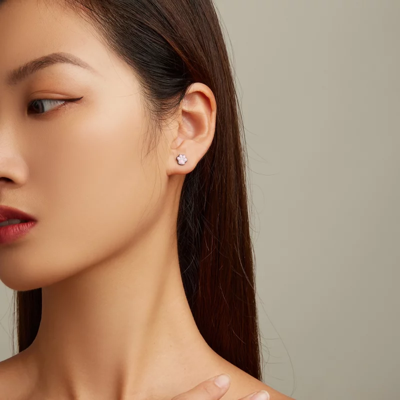 (image pour) Boucles d'oreilles à clous mignonnes de style Pandora avec patte de chat - SCE15 - Afficher 5