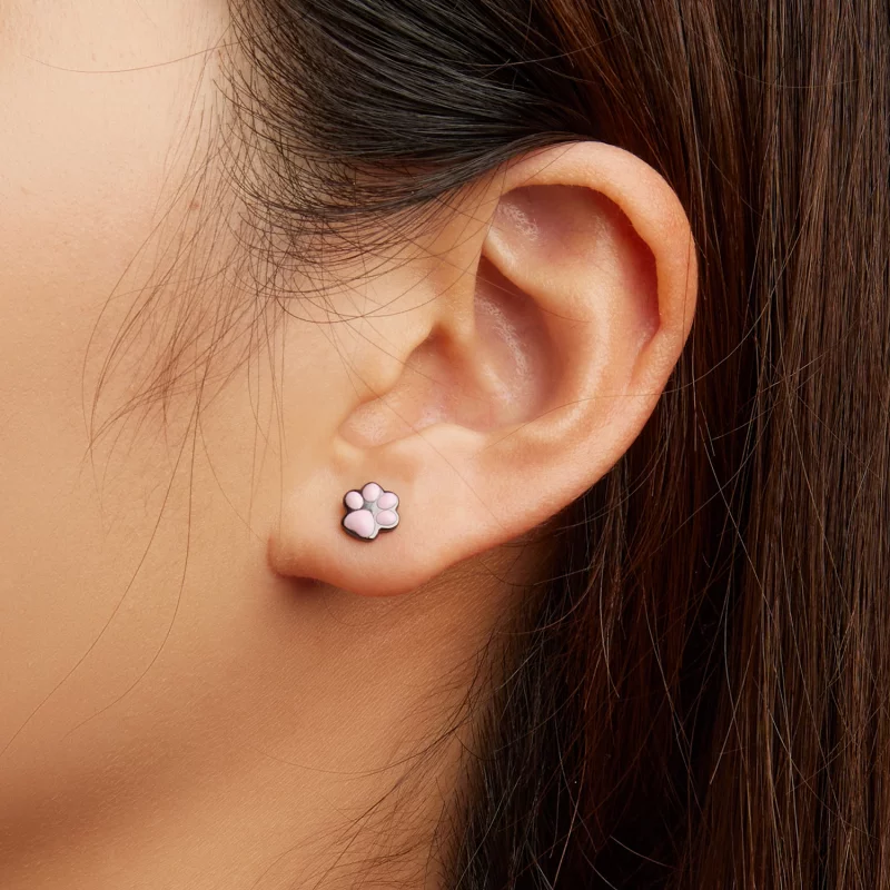 (image pour) Boucles d'oreilles à clous mignonnes de style Pandora avec patte de chat - SCE15 - Afficher 6
