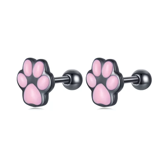 (image pour) Boucles d'oreilles à clous mignonnes de style Pandora avec patte de chat - SCE1516