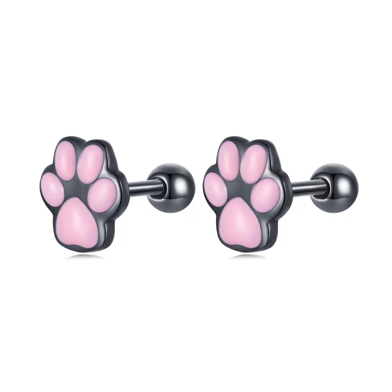 (image pour) Boucles d'oreilles à clous mignonnes de style Pandora avec patte de chat - SCE1516