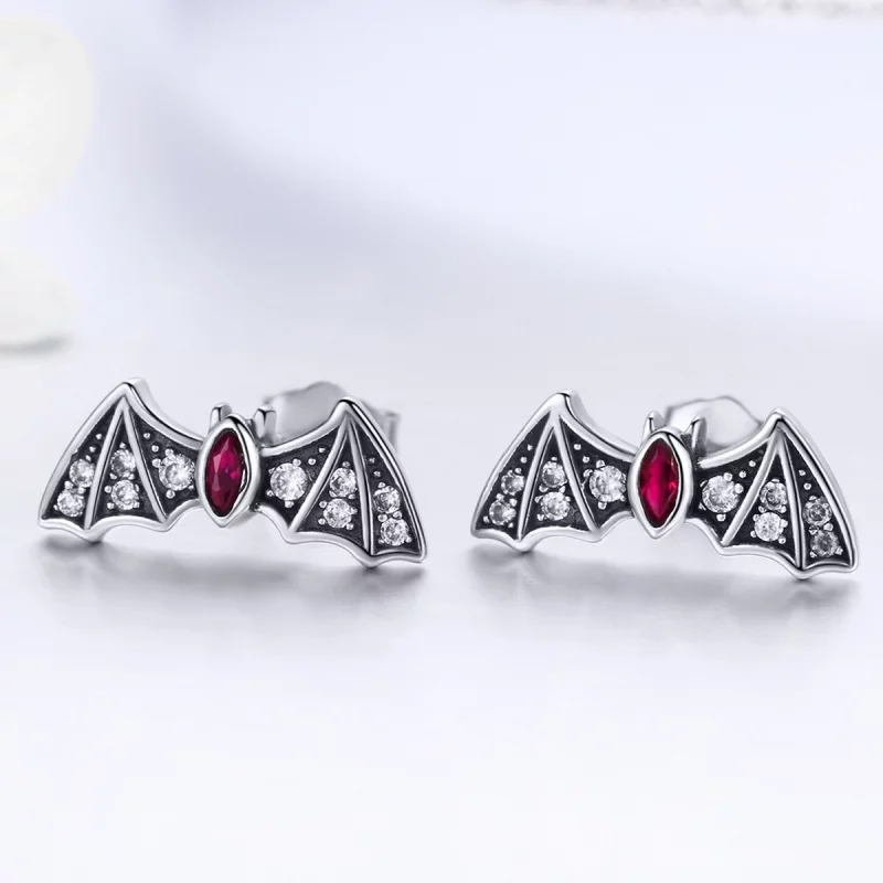 (image pour) Boucles d'oreilles clous mystérieuses de style Pandora avec des chauves-souris - - Afficher 2