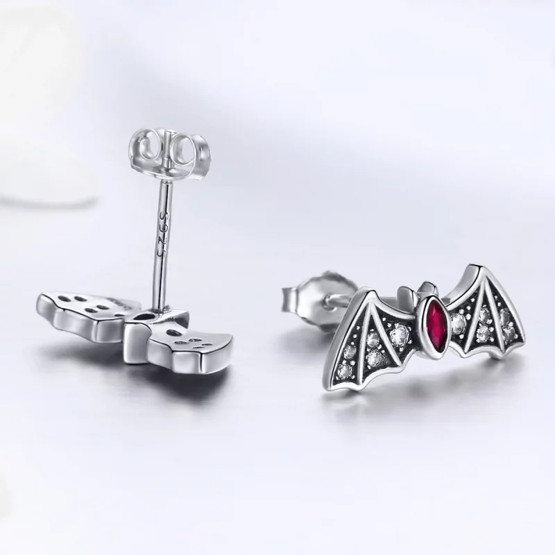 (image pour) Boucles d'oreilles clous mystérieuses de style Pandora avec des chauves-souris - - Afficher 3