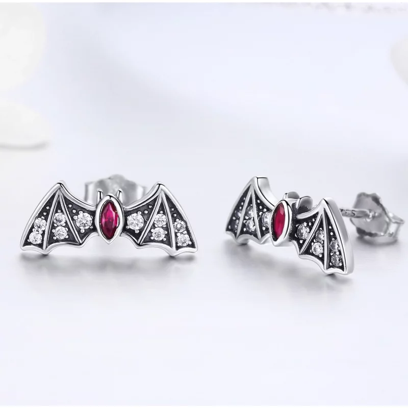 (image pour) Boucles d'oreilles clous mystérieuses de style Pandora avec des chauves-souris - - Afficher 4