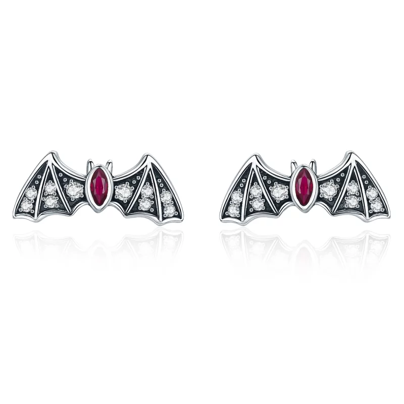 (image pour) Boucles d'oreilles clous mystérieuses de style Pandora avec des chauves-souris - BSE004