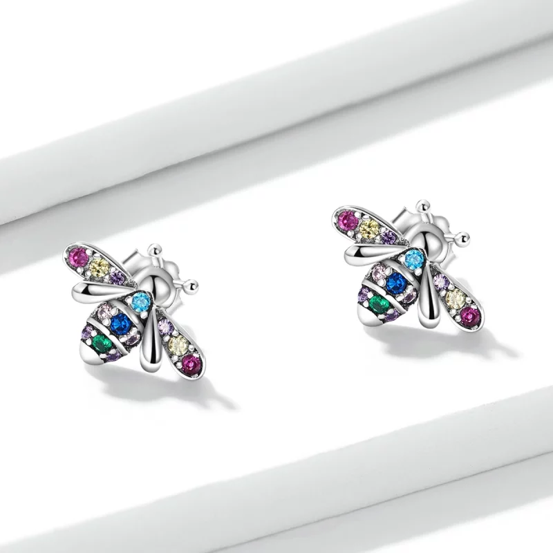 (image pour) Boucles d'oreilles clous style Pandora avec abeille colorée - BSE559 - Afficher 2