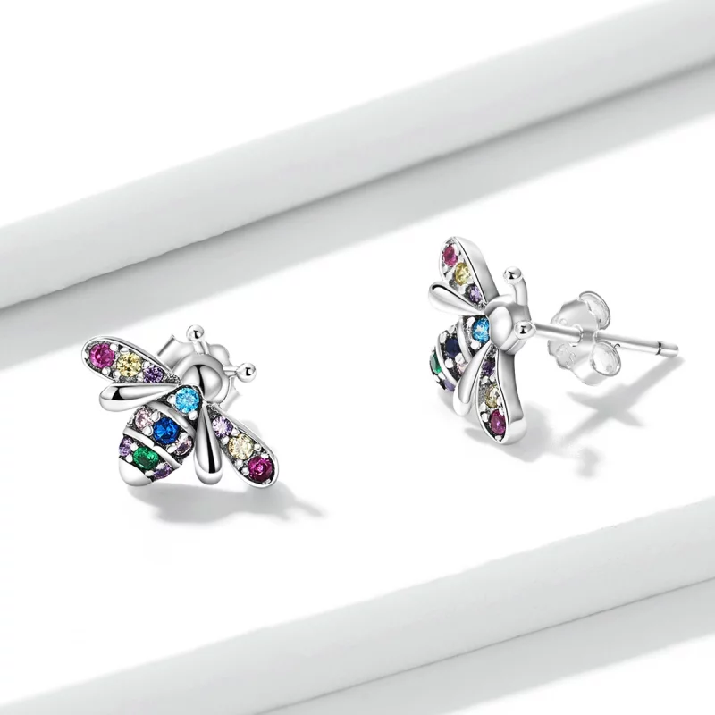 (image pour) Boucles d'oreilles clous style Pandora avec abeille colorée - BSE559 - Afficher 3