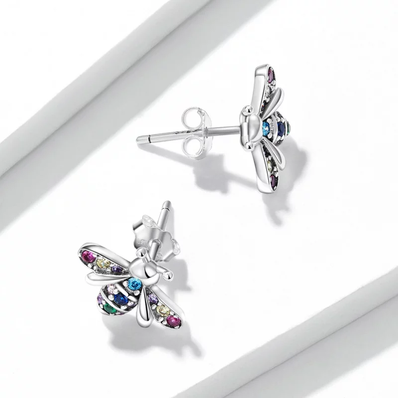 (image pour) Boucles d'oreilles clous style Pandora avec abeille colorée - BSE559 - Afficher 4