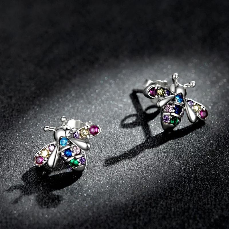 (image pour) Boucles d'oreilles clous style Pandora avec abeille colorée - BSE559 - Afficher 5
