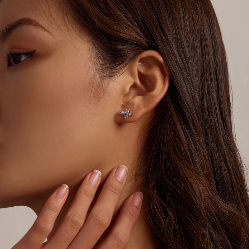 (image pour) Boucles d'oreilles clous style Pandora avec abeille colorée - BSE559 - Afficher 7