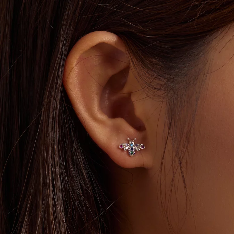 (image pour) Boucles d'oreilles clous style Pandora avec abeille colorée - BSE559 - Afficher 8