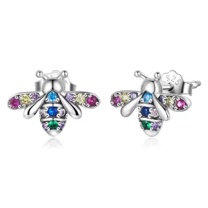 (image pour) Boucles d'oreilles clous style Pandora avec abeille colorée - BSE559