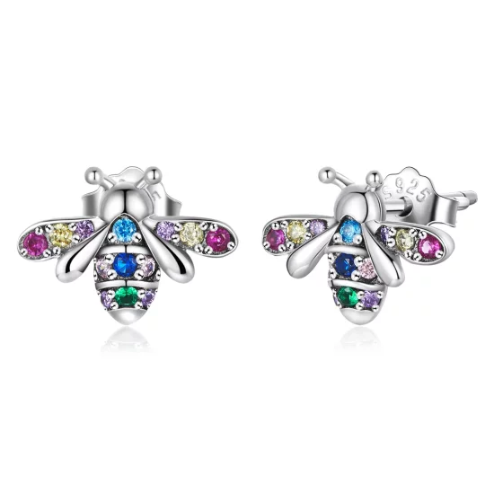 (image pour) Boucles d'oreilles clous style Pandora avec abeille colorée - BSE559