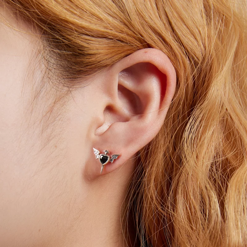 (image pour) Boucles d'oreilles clous style Pandora avec ailes d'amour - SCE1179-BK - Afficher 5