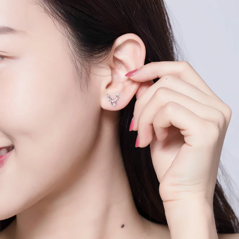 (image pour) Boucles d'oreilles clous style Pandora avec des cornes - BSE116 - Afficher 7