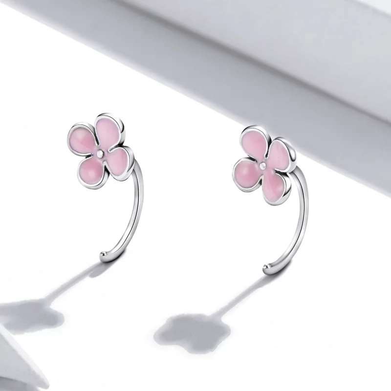 (image pour) Boucles d'oreilles clous style Pandora avec des fleurs roses - SCE1286 - Afficher 2