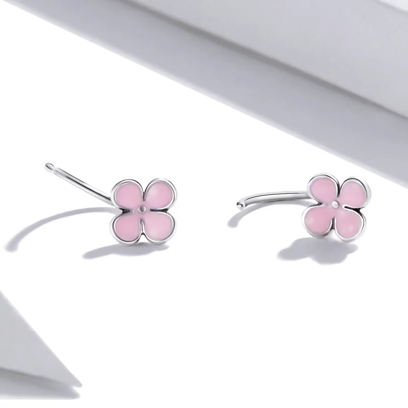(image pour) Boucles d'oreilles clous style Pandora avec des fleurs roses - SCE1286 - Afficher 3