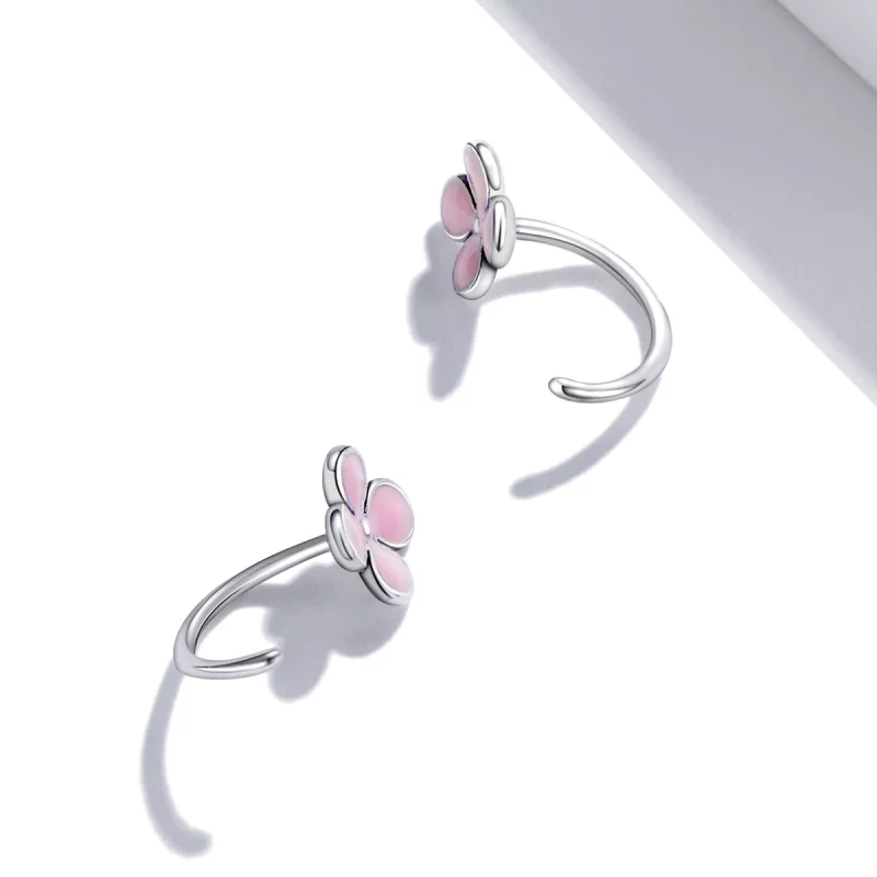 (image pour) Boucles d'oreilles clous style Pandora avec des fleurs roses - SCE1286 - Afficher 4