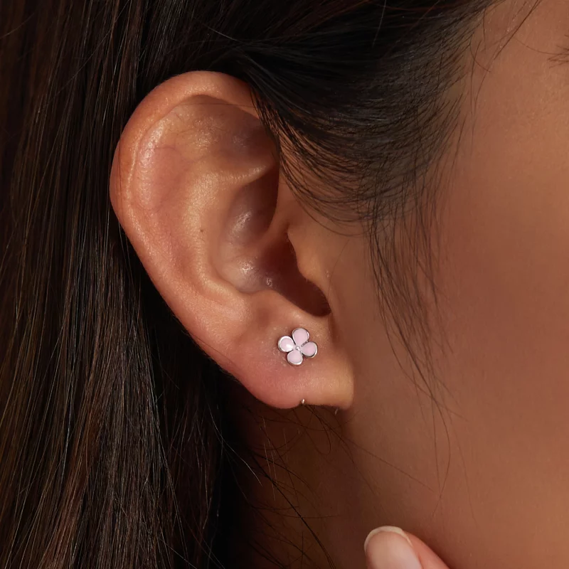 (image pour) Boucles d'oreilles clous style Pandora avec des fleurs roses - SCE1286 - Afficher 7