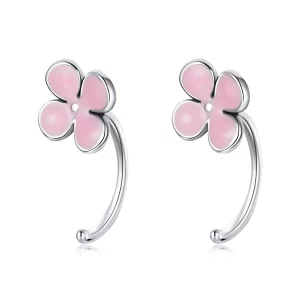 (image pour) Boucles d'oreilles clous style Pandora avec des fleurs roses - SCE1286