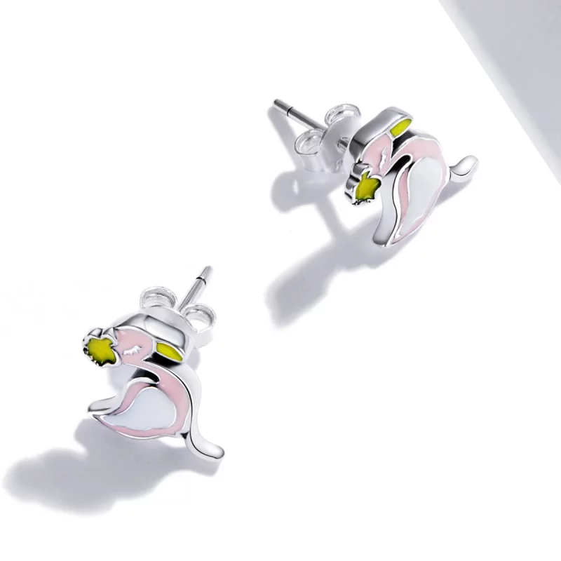 (image pour) Boucles d'oreilles clous style Pandora avec flamants roses - SCE1276 - Afficher 3