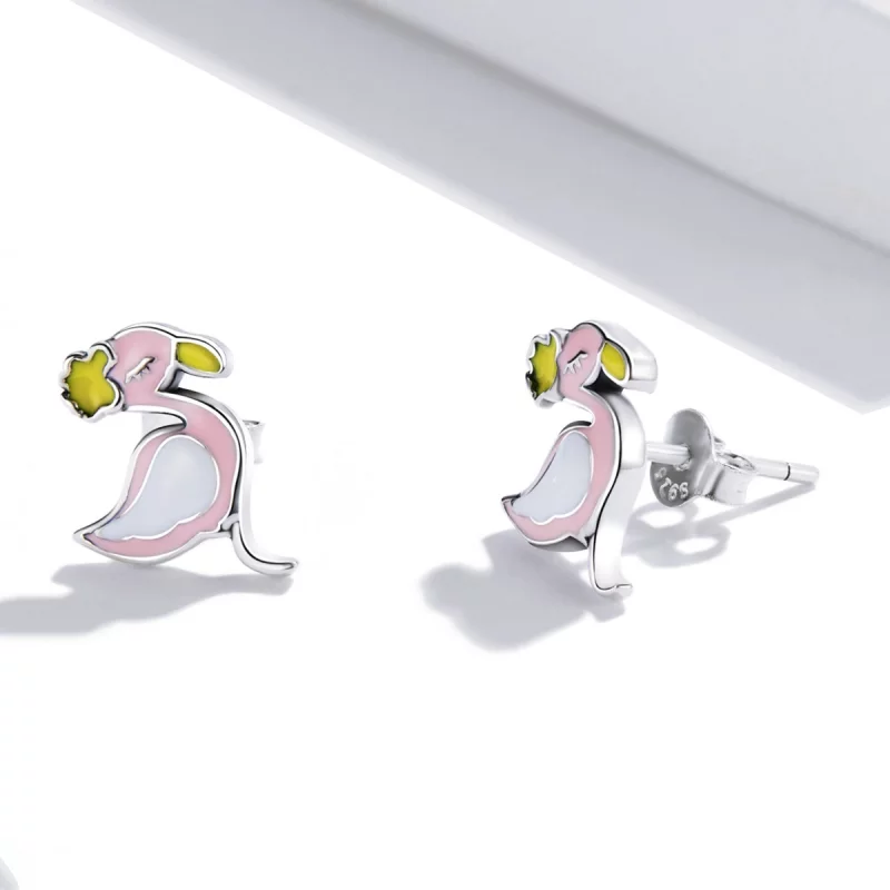 (image pour) Boucles d'oreilles clous style Pandora avec flamants roses - SCE1276 - Afficher 4