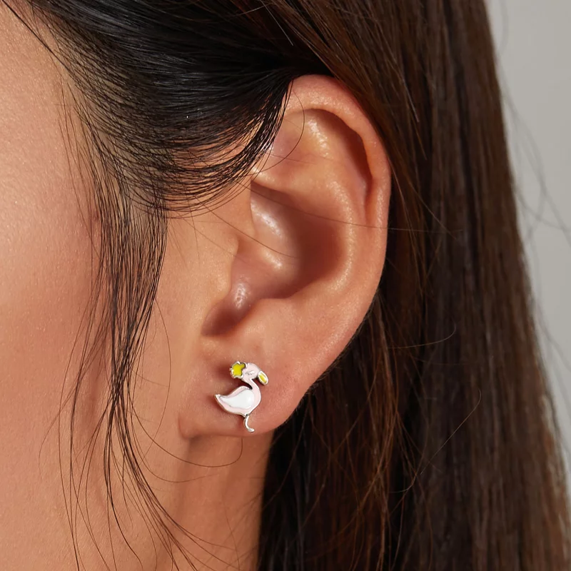 (image pour) Boucles d'oreilles clous style Pandora avec flamants roses - SCE1276 - Afficher 5