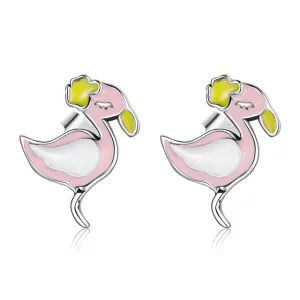 (image pour) Boucles d'oreilles clous style Pandora avec flamants roses - SCE1276