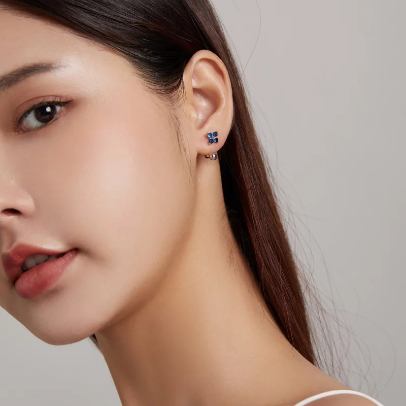 (image pour) Boucles d'oreilles clous style Pandora avec fleur à quatre pétales - SCE1177-A - Afficher 4