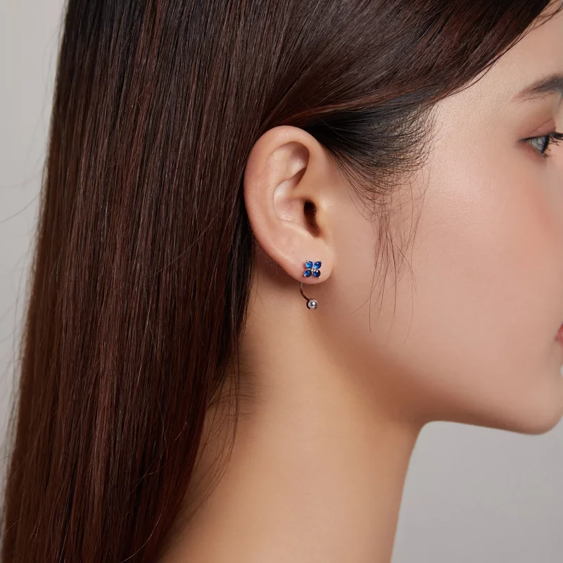(image pour) Boucles d'oreilles clous style Pandora avec fleur à quatre pétales - SCE1177-A - Afficher 5