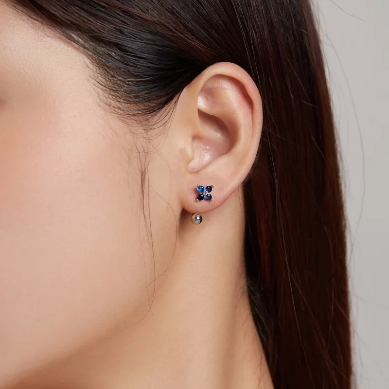 (image pour) Boucles d'oreilles clous style Pandora avec fleur à quatre pétales - SCE1177-A - Afficher 6