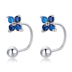 (image pour) Boucles d'oreilles clous style Pandora avec fleur à quatre pétales - SCE1177-A