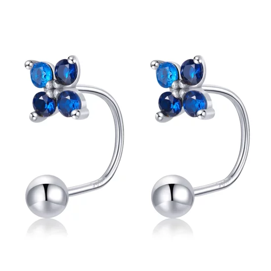(image pour) Boucles d'oreilles clous style Pandora avec fleur à quatre pétales - SCE1177-A