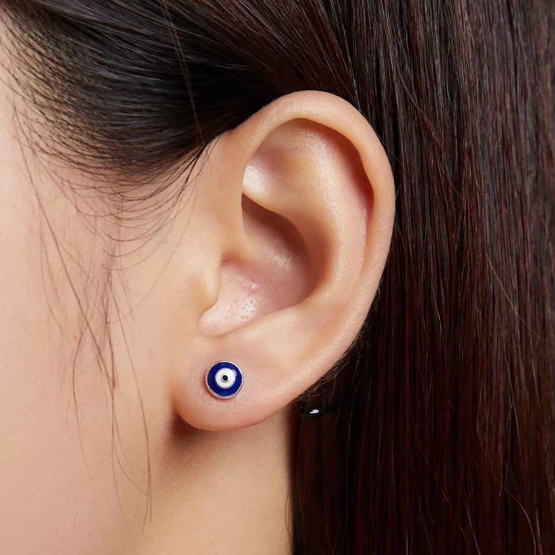 (image pour) Boucles d'oreilles à clous style Pandora avec œil protecteur - SCE1207-BU - Afficher 3