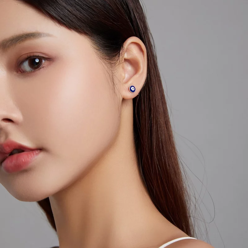 (image pour) Boucles d'oreilles à clous style Pandora avec œil protecteur - SCE1207-BU - Afficher 4
