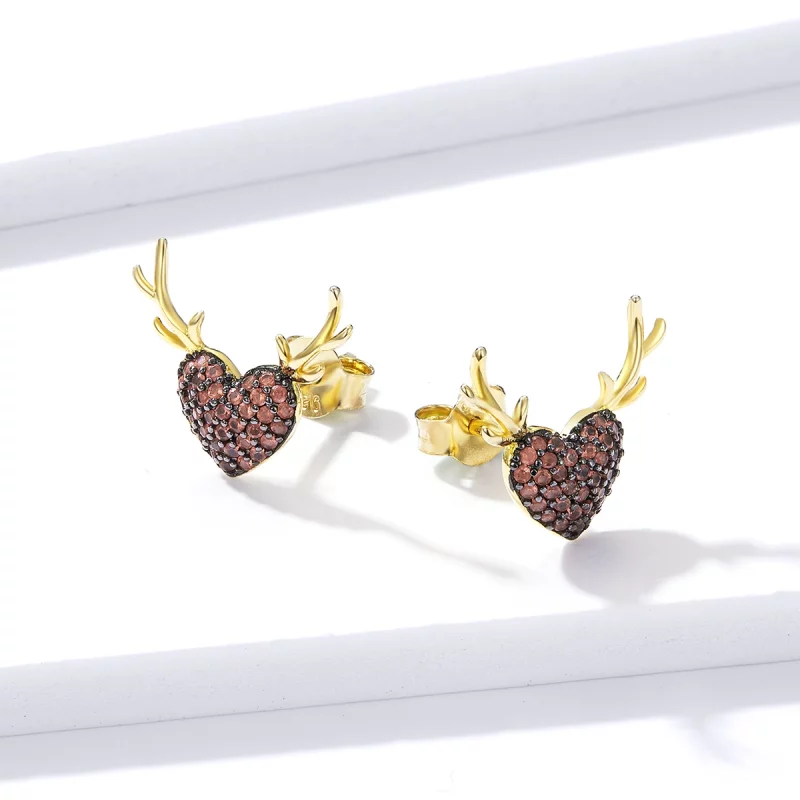(image pour) Boucles d'oreilles clous style Pandora avec motif cerf - BSE313 - Afficher 2
