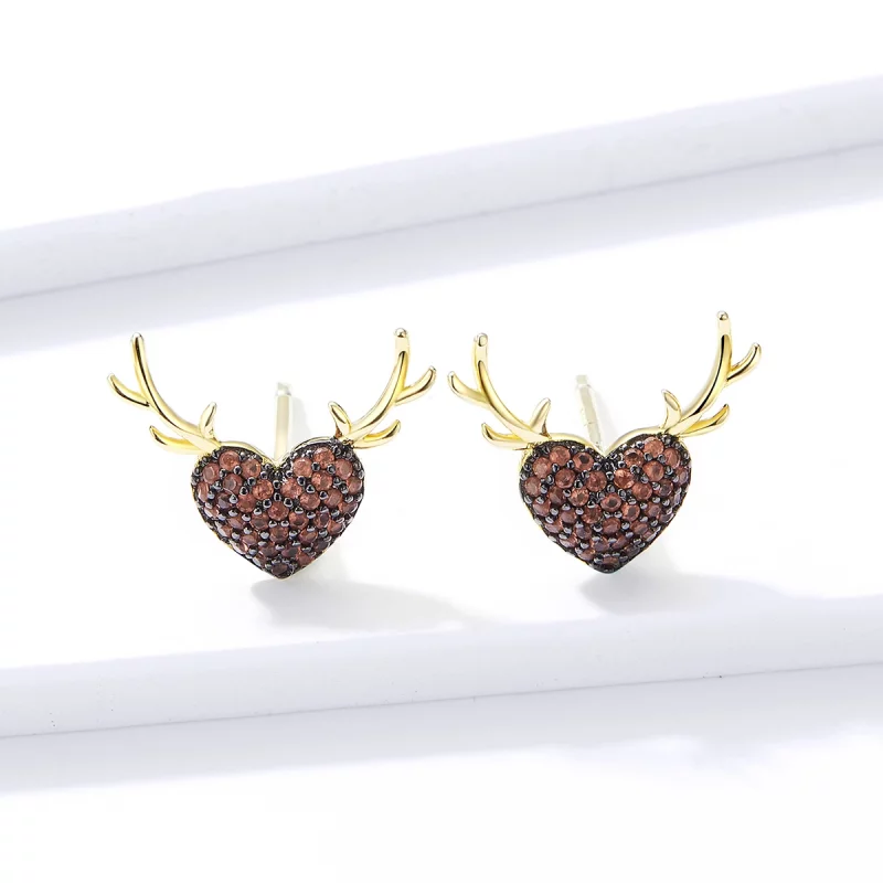 (image pour) Boucles d'oreilles clous style Pandora avec motif cerf - BSE313 - Afficher 3
