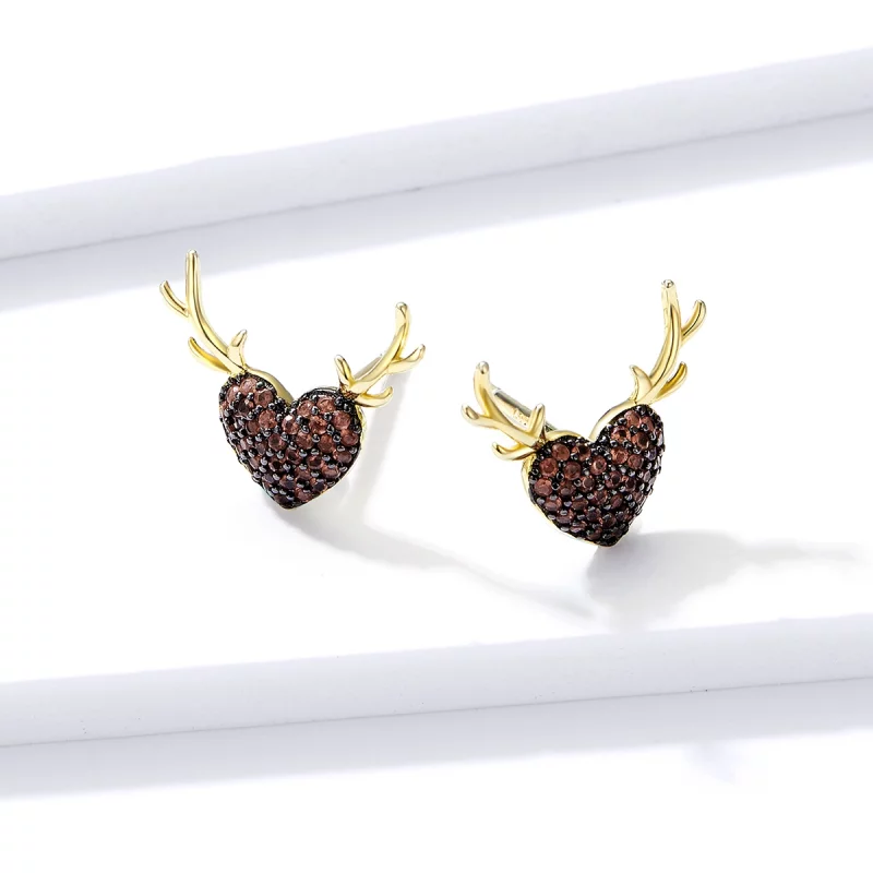 (image pour) Boucles d'oreilles clous style Pandora avec motif cerf - BSE313 - Afficher 4