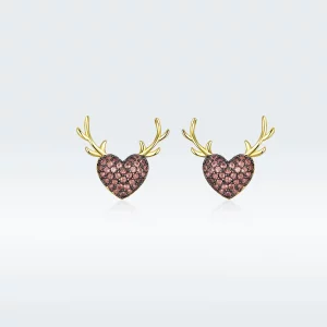 (image pour) Boucles d'oreilles clous style Pandora avec motif cerf - BSE313