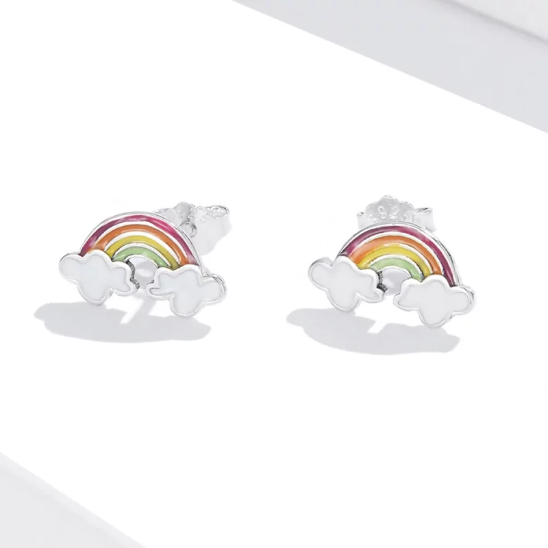 (image pour) Boucles d'oreilles clous style Pandora avec nuages arc-en-ciel - SCE1339 - Afficher 2