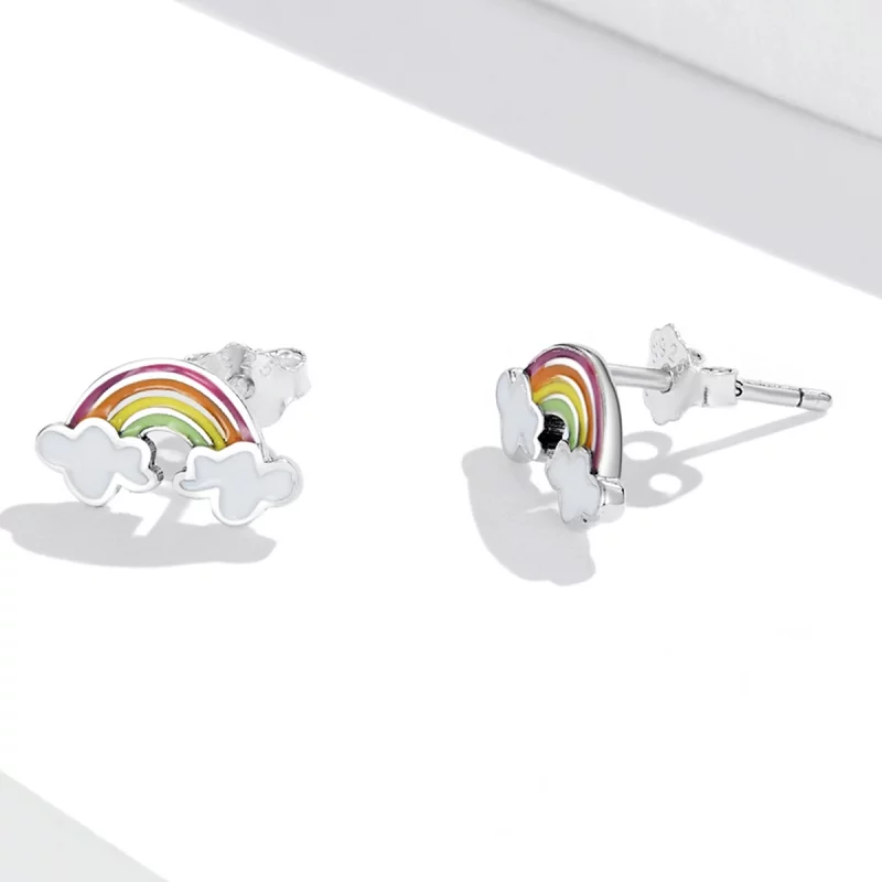 (image pour) Boucles d'oreilles clous style Pandora avec nuages arc-en-ciel - SCE1339 - Afficher 3